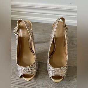 ALDO Rose Gold Glitter Slingback Peep-Toe Heels
